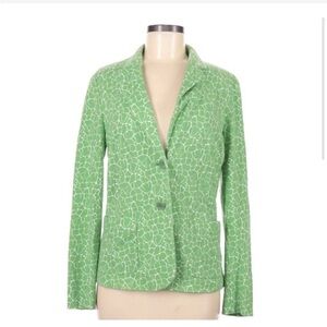 Talbots Medium Knit Blazer Green Pastel Floral Jacket with Jacket Pockets 14